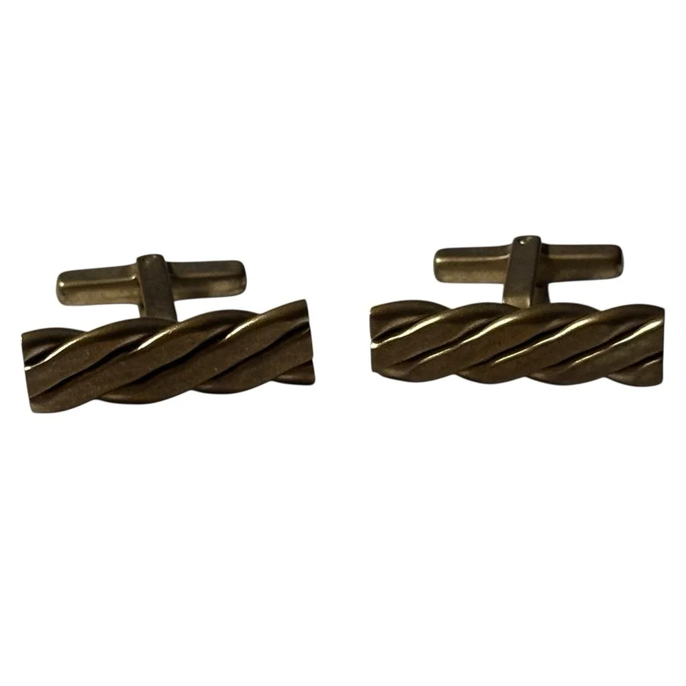 Brass VTG Cufflinks Rope Braid Design Possibly Handmade Unique‎ Repaired Read